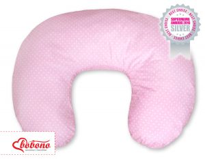 Feeding pillow- Hanging hearts white polka dots on pink